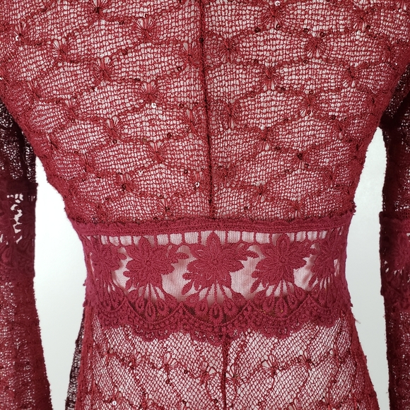 A'reve lace cardigan kimono maroon burgundy floral - Picture 8 of 9